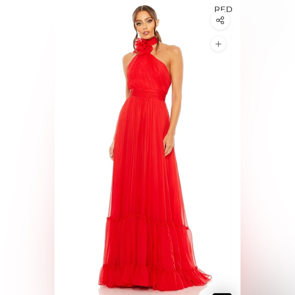 MAC DUGGAL style #68209 GOWN ASYMMETRICAL HALTER NECK TIERED A LINE RED SZ 10